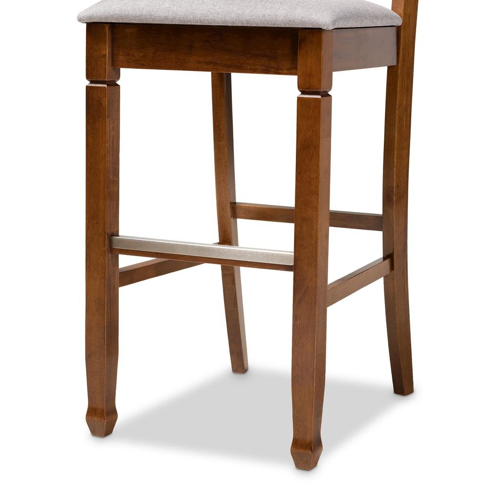 Grey Fabric Upholstered and Walnut Brown Finished Wood 2-Piece Bar Stool Set
