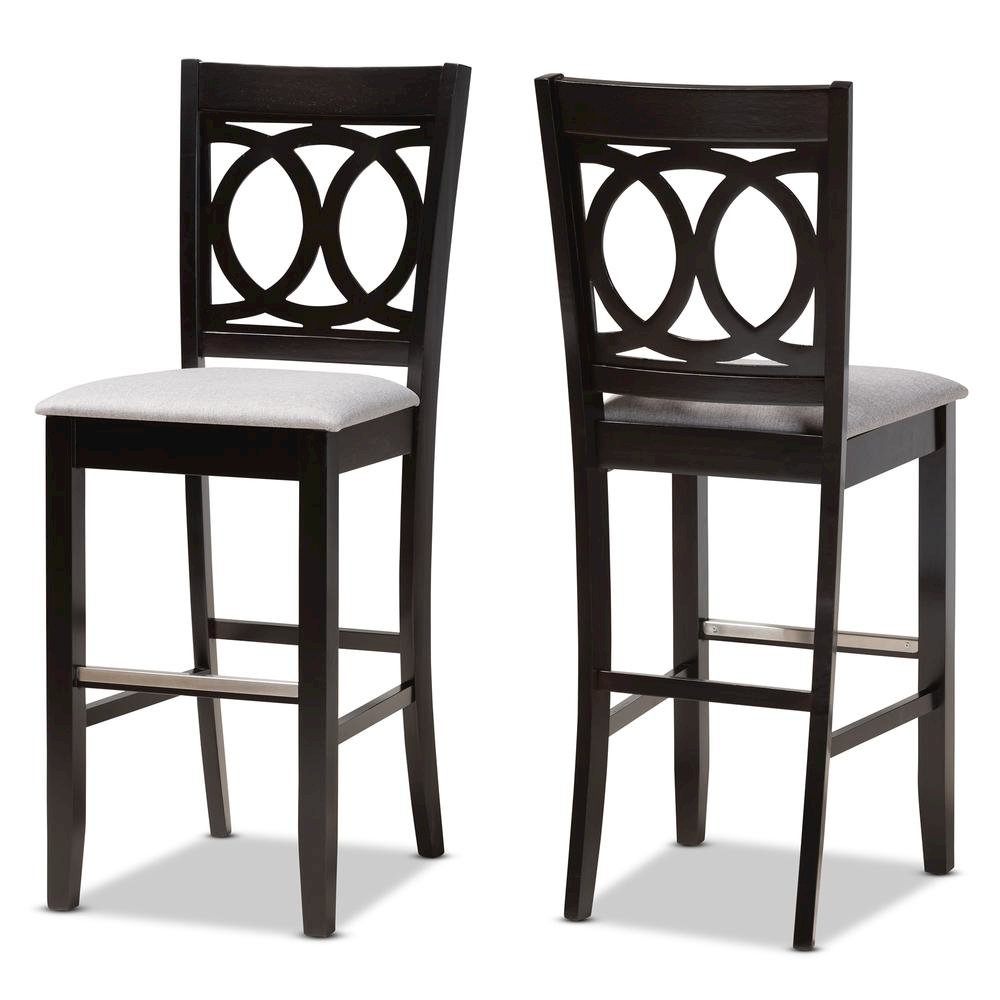Grey Fabric Upholstered and Espresso Brown Finished Wood 2-Piece Bar Stool Set