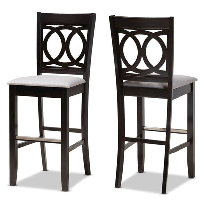 Grey Fabric Upholstered and Espresso Brown Finished Wood 2-Piece Bar Stool Set