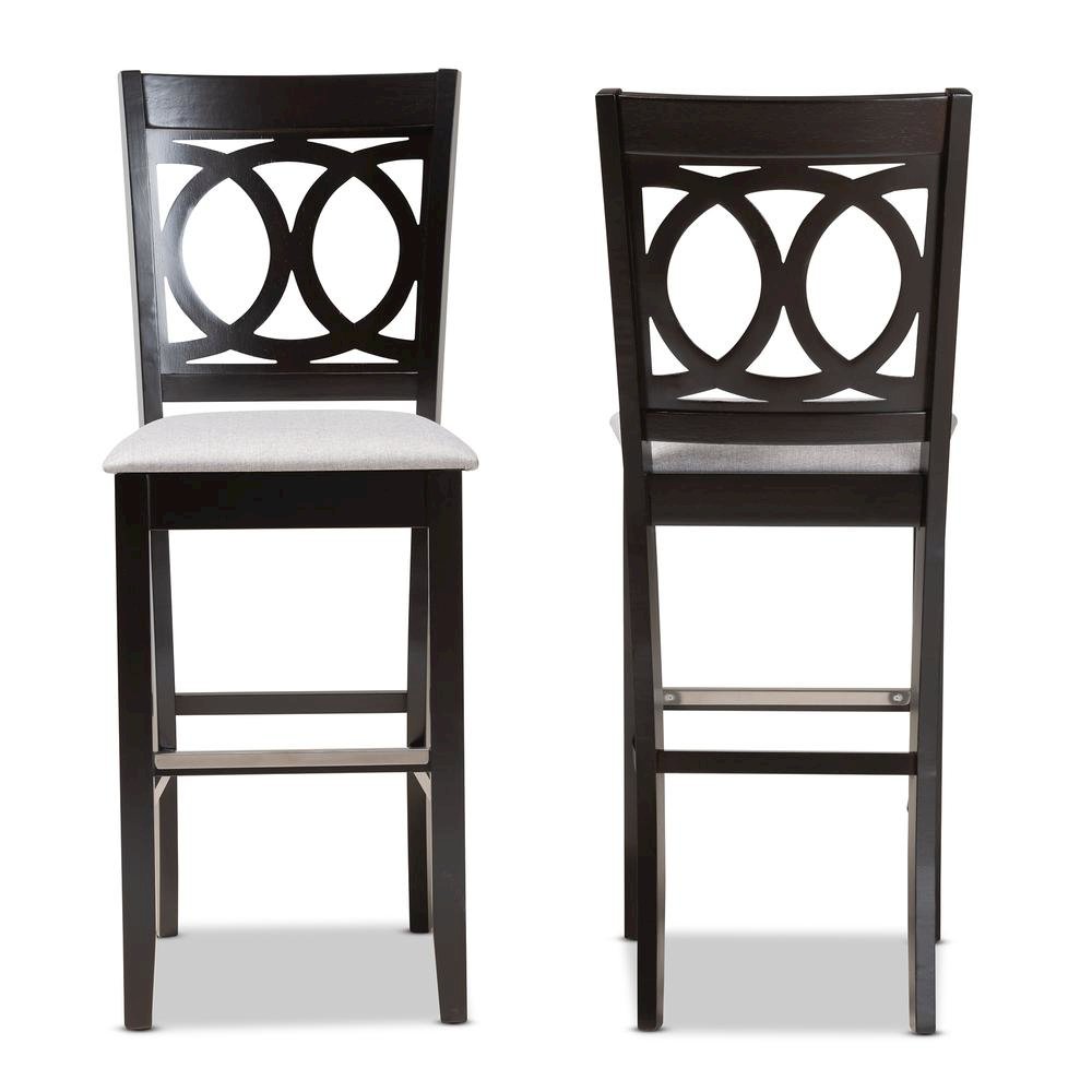 Grey Fabric Upholstered and Espresso Brown Finished Wood 2-Piece Bar Stool Set