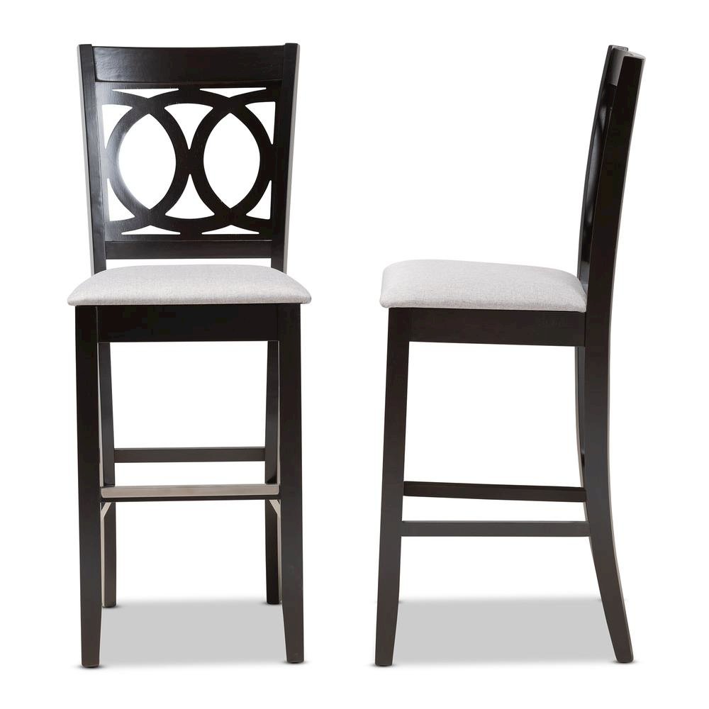Grey Fabric Upholstered and Espresso Brown Finished Wood 2-Piece Bar Stool Set