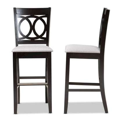 Grey Fabric Upholstered and Espresso Brown Finished Wood 2-Piece Bar Stool Set
