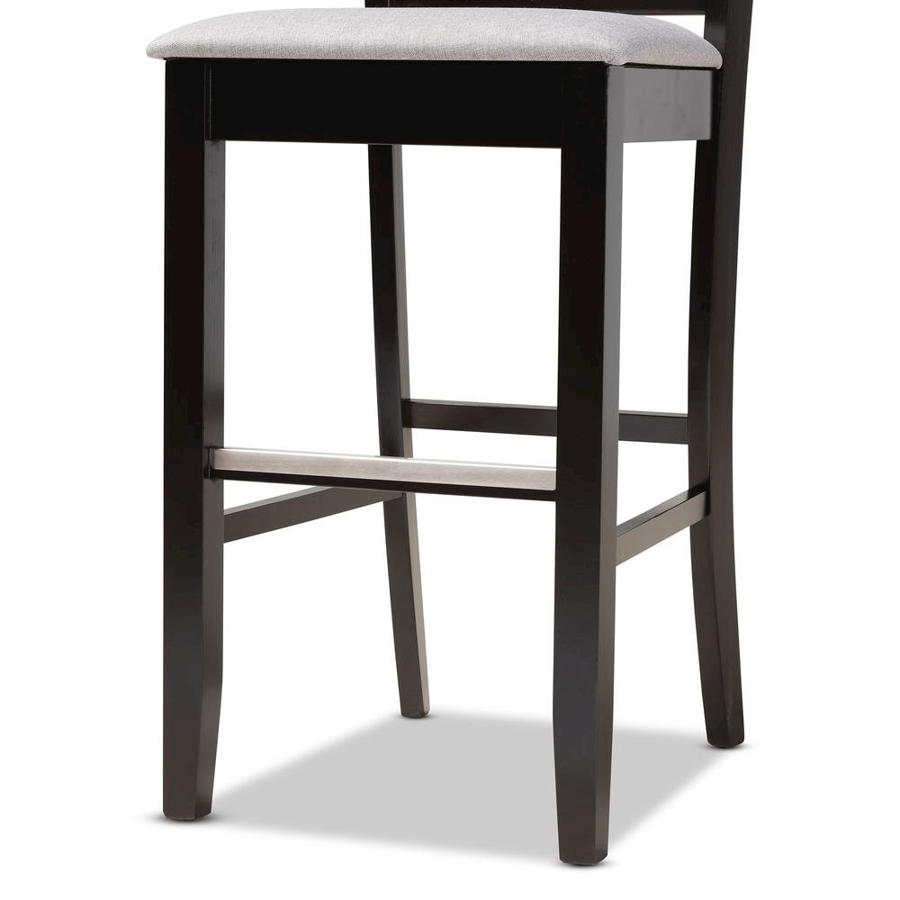 Grey Fabric Upholstered and Espresso Brown Finished Wood 2-Piece Bar Stool Set