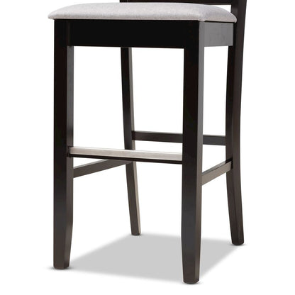 Grey Fabric Upholstered and Espresso Brown Finished Wood 2-Piece Bar Stool Set