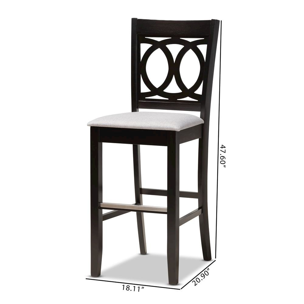 Grey Fabric Upholstered and Espresso Brown Finished Wood 2-Piece Bar Stool Set