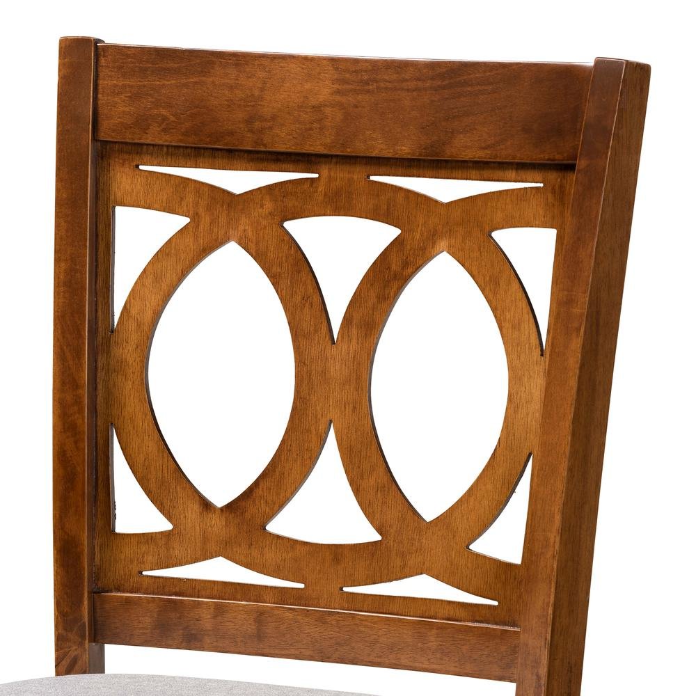 Grey Fabric Upholstered and Walnut Brown Finished Wood 2-Piece Bar Stool Set