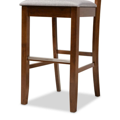 Grey Fabric Upholstered and Walnut Brown Finished Wood 2-Piece Bar Stool Set