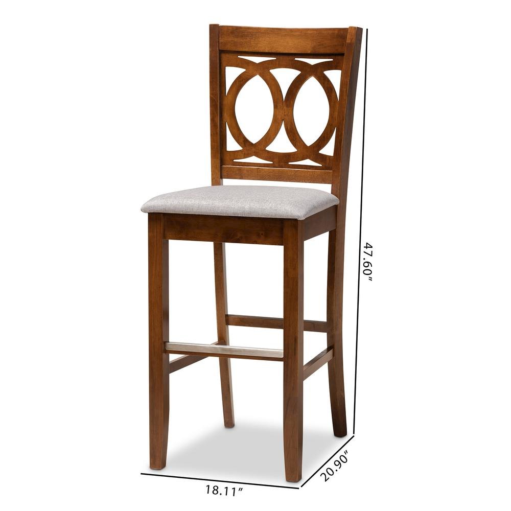 Grey Fabric Upholstered and Walnut Brown Finished Wood 2-Piece Bar Stool Set