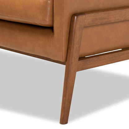 Leather Upholstered and Walnut Brown Finished Wood Lounge Chair
