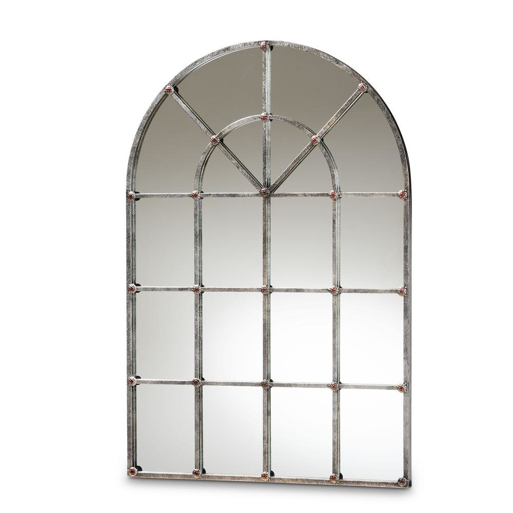 Vintage Farmhouse Antique Silver Finished Arched Window Accent Wall Mirror