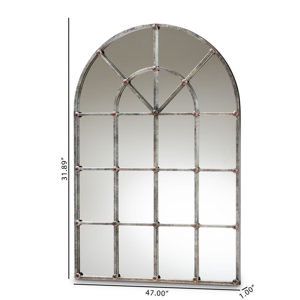 Vintage Farmhouse Antique Silver Finished Arched Window Accent Wall Mirror