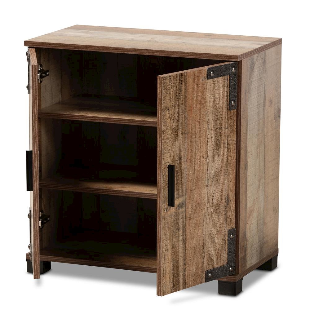 Farmhouse Rustic Finished Wood 2-Door Shoe Cabinet