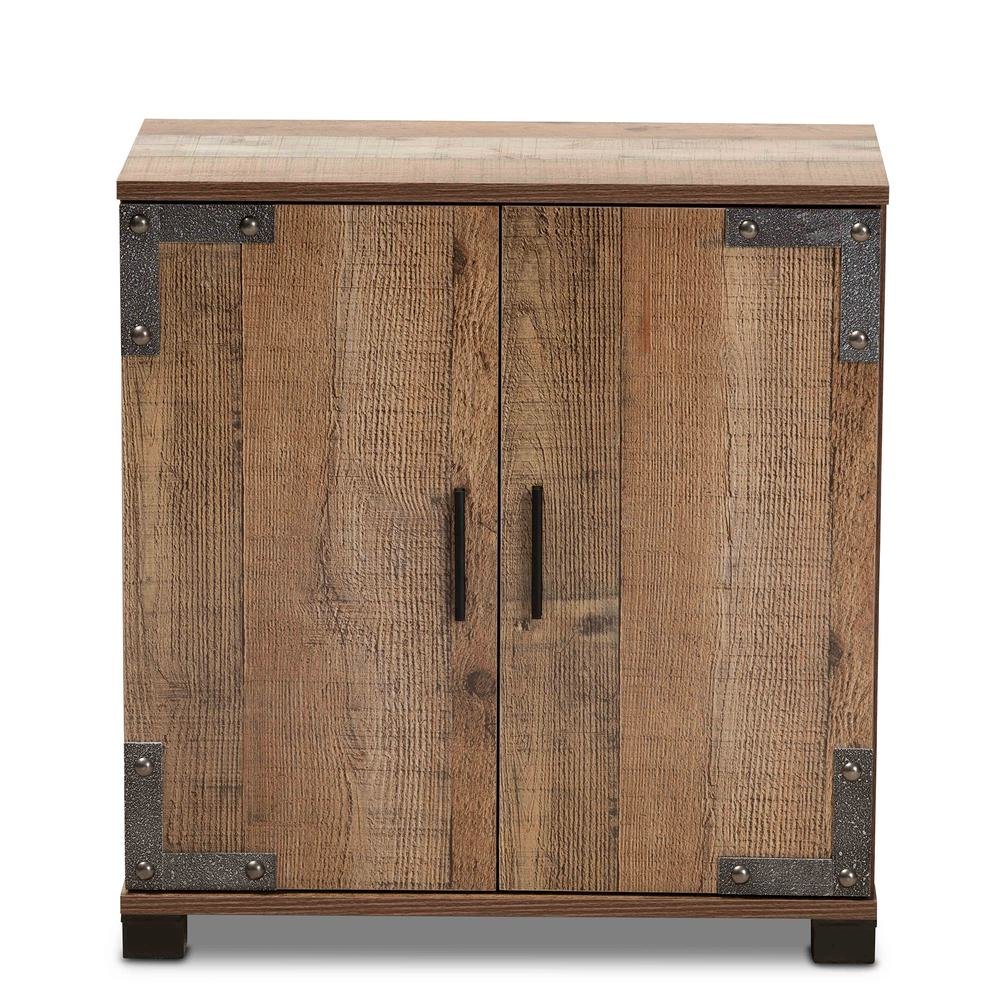 Farmhouse Rustic Finished Wood 2-Door Shoe Cabinet