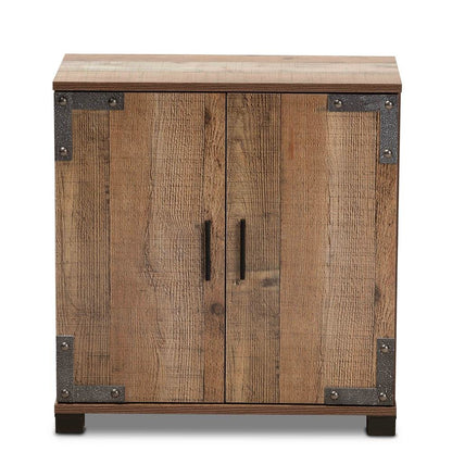 Farmhouse Rustic Finished Wood 2-Door Shoe Cabinet