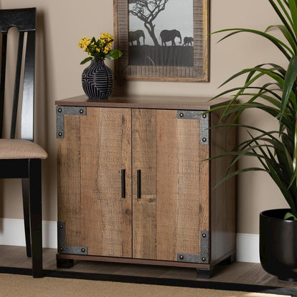 Farmhouse Rustic Finished Wood 2-Door Shoe Cabinet