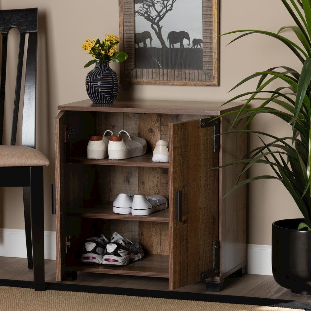Farmhouse Rustic Finished Wood 2-Door Shoe Cabinet