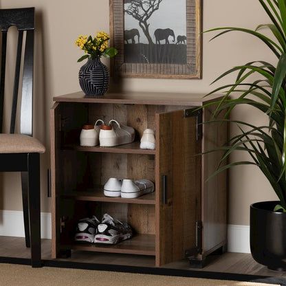Farmhouse Rustic Finished Wood 2-Door Shoe Cabinet