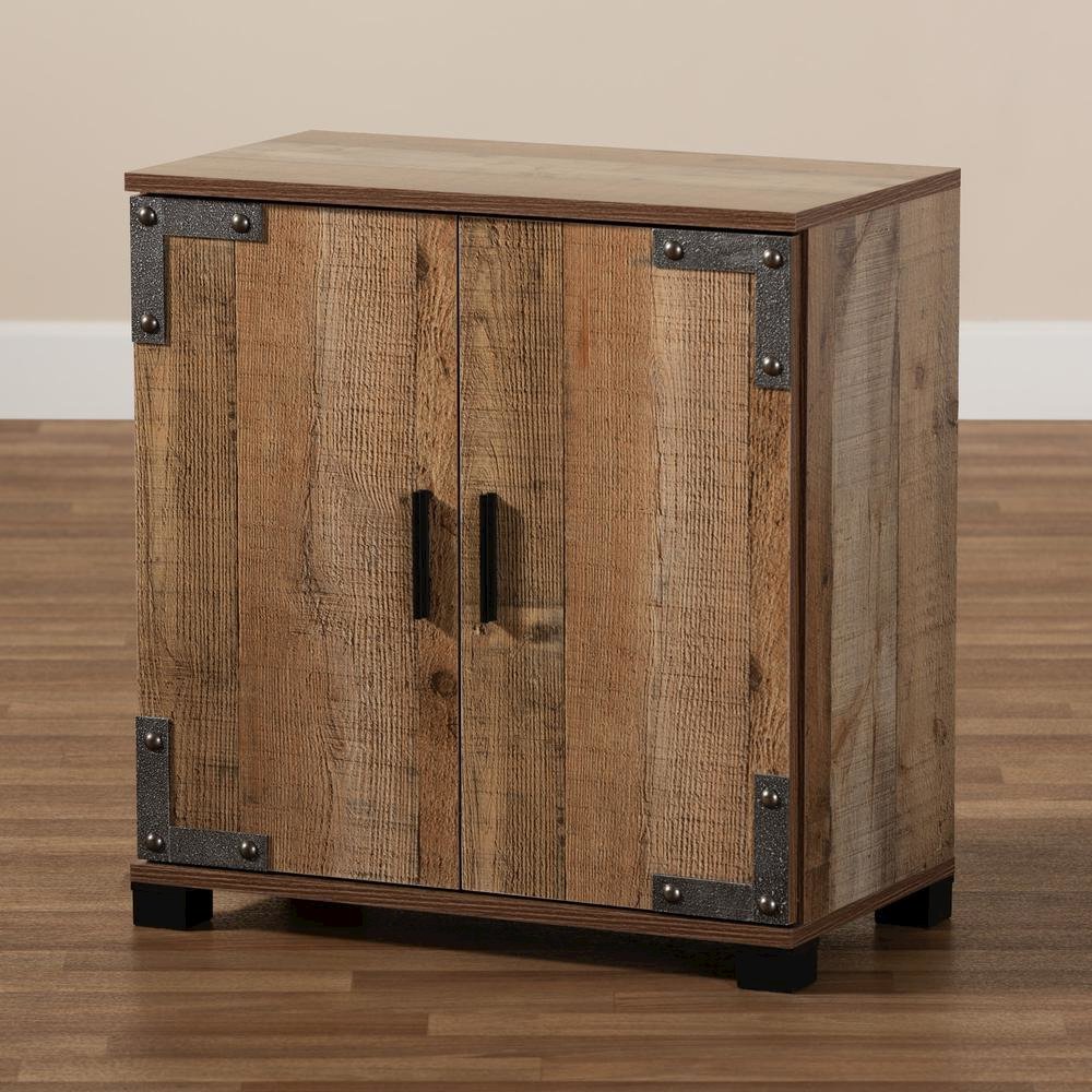 Farmhouse Rustic Finished Wood 2-Door Shoe Cabinet