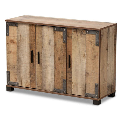 Farmhouse Rustic Finished Wood 3-Door Shoe Cabinet