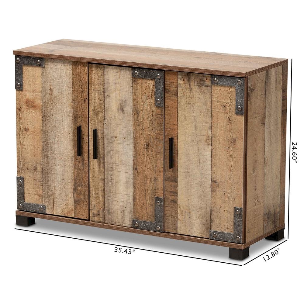 Farmhouse Rustic Finished Wood 3-Door Shoe Cabinet
