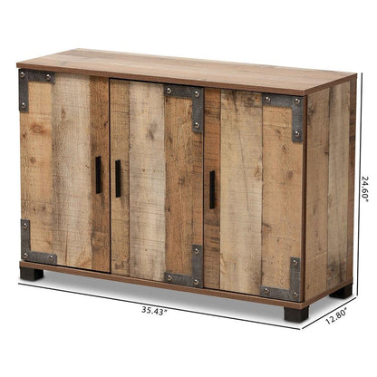 Farmhouse Rustic Finished Wood 3-Door Shoe Cabinet