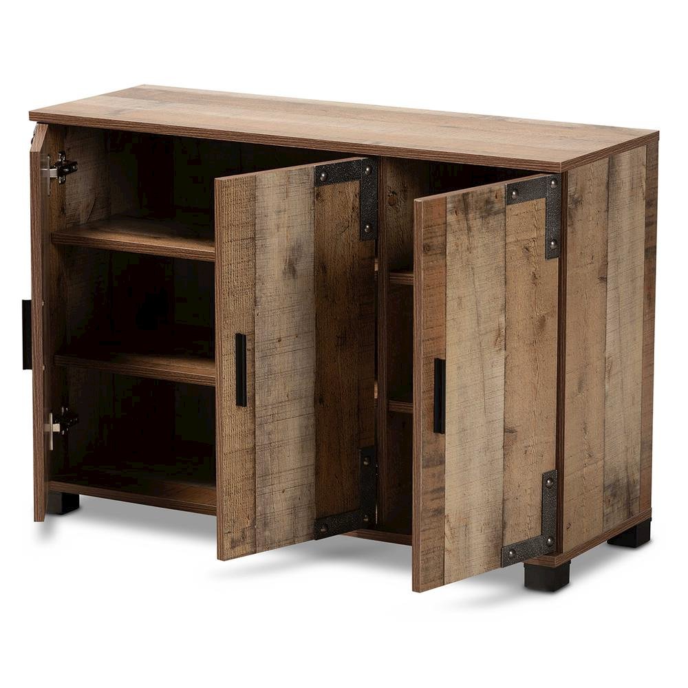Farmhouse Rustic Finished Wood 3-Door Shoe Cabinet