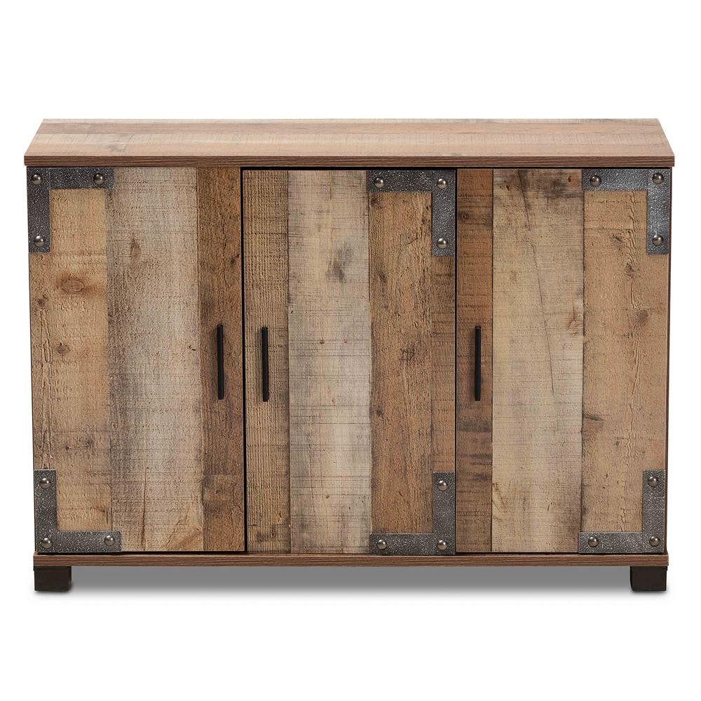 Farmhouse Rustic Finished Wood 3-Door Shoe Cabinet