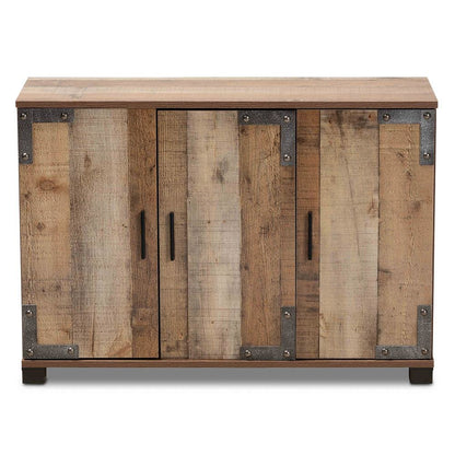 Farmhouse Rustic Finished Wood 3-Door Shoe Cabinet