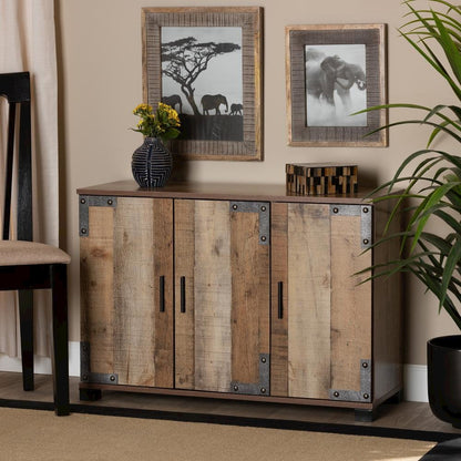 Farmhouse Rustic Finished Wood 3-Door Shoe Cabinet