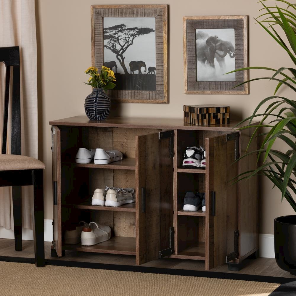 Farmhouse Rustic Finished Wood 3-Door Shoe Cabinet