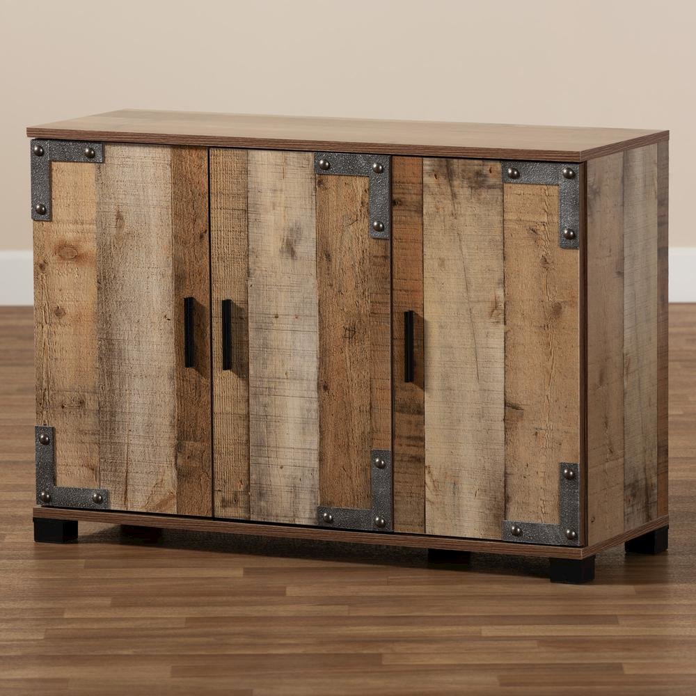 Farmhouse Rustic Finished Wood 3-Door Shoe Cabinet