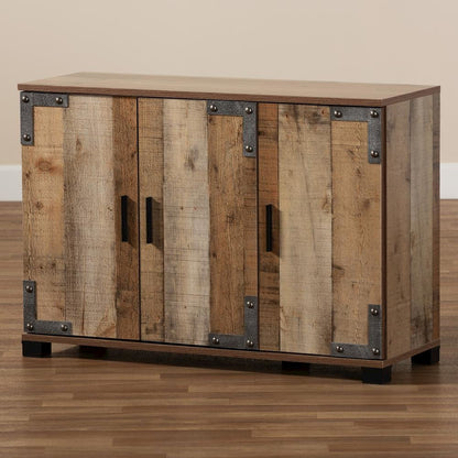 Farmhouse Rustic Finished Wood 3-Door Shoe Cabinet