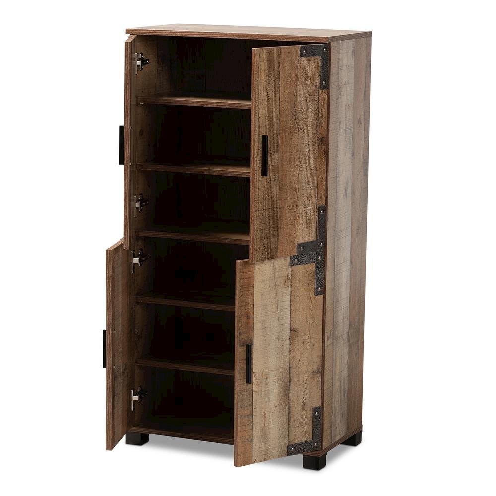 Farmhouse Rustic Finished Wood 4-Door Shoe Cabinet