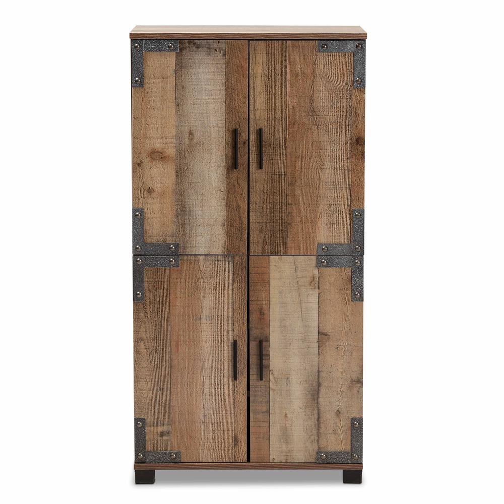 Farmhouse Rustic Finished Wood 4-Door Shoe Cabinet