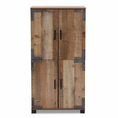 Farmhouse Rustic Finished Wood 4-Door Shoe Cabinet
