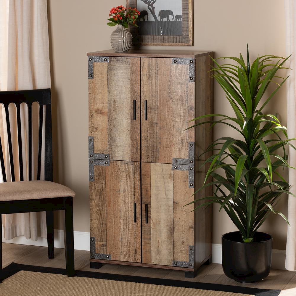 Farmhouse Rustic Finished Wood 4-Door Shoe Cabinet