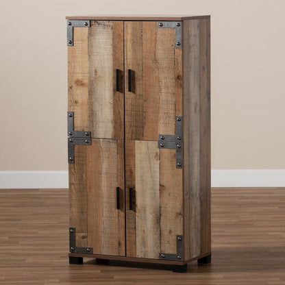 Farmhouse Rustic Finished Wood 4-Door Shoe Cabinet
