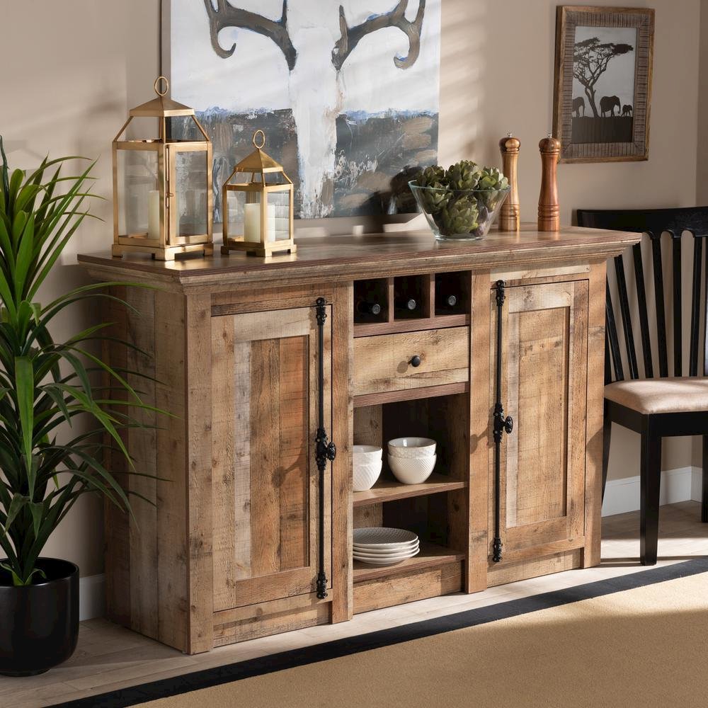 Farmhouse Rustic Finished Wood 2-Door Dining Room Sideboard Buffet