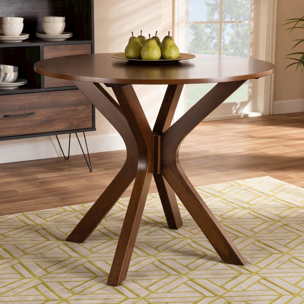 Walnut Brown Finished 34-Inch-Wide Round Wood Dining Table