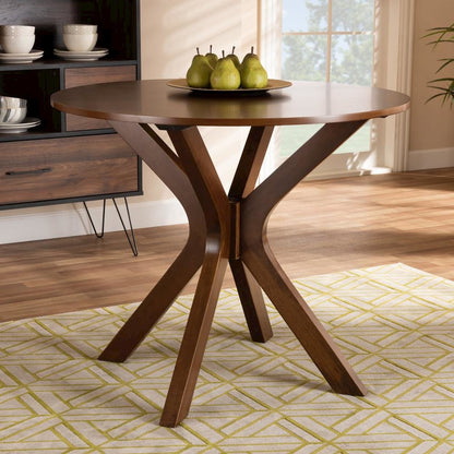 Walnut Brown Finished 34-Inch-Wide Round Wood Dining Table