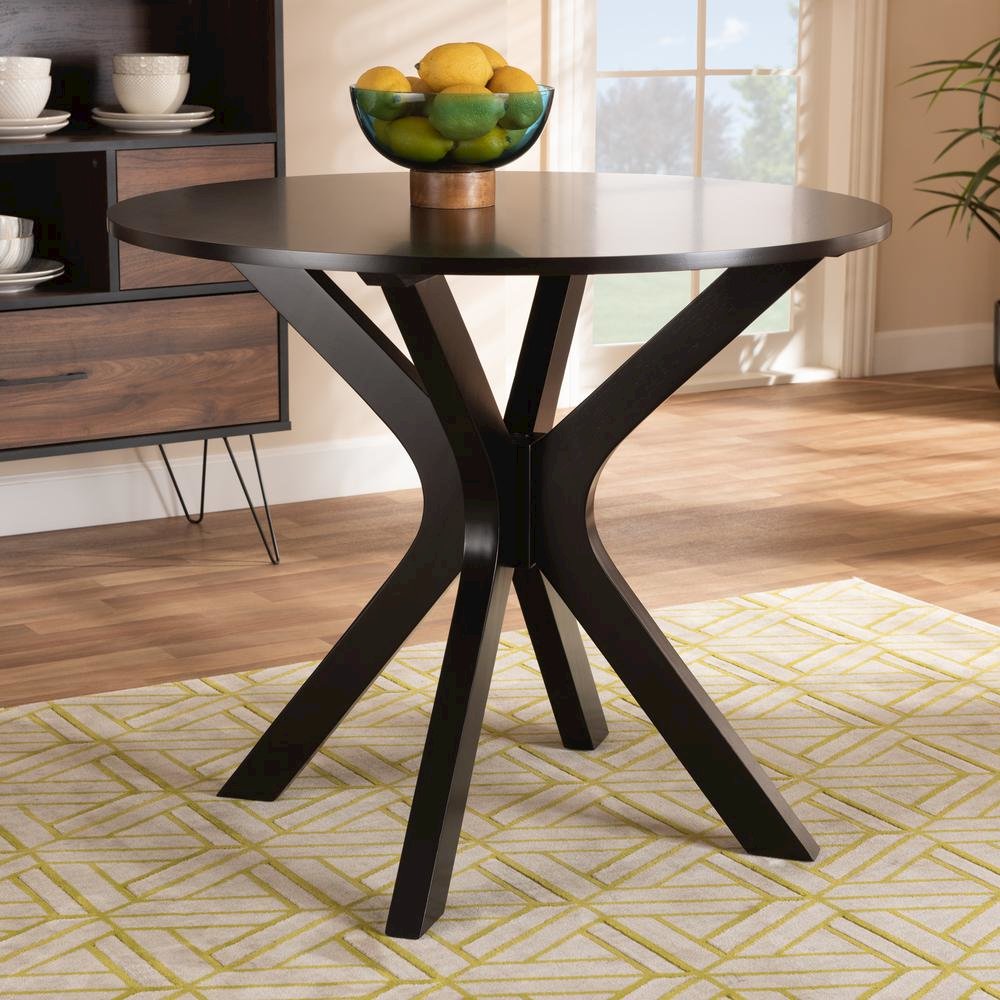 Dark Brown Finished 34-Inch-Wide Round Wood Dining Table
