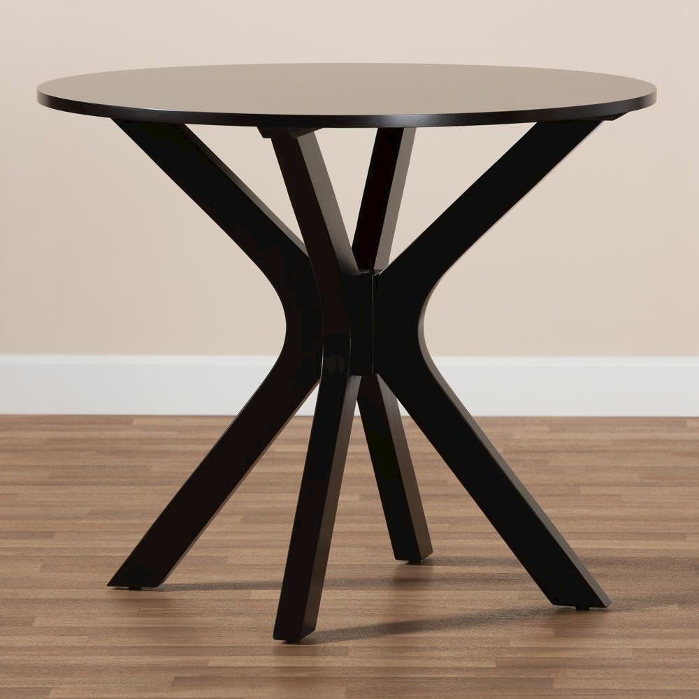 Dark Brown Finished 34-Inch-Wide Round Wood Dining Table