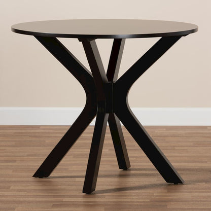 Dark Brown Finished 34-Inch-Wide Round Wood Dining Table