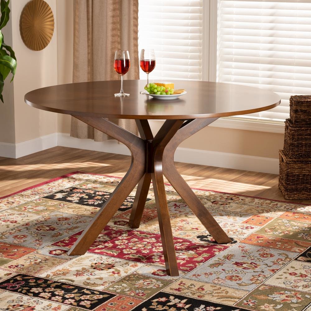 Walnut Brown Finished 45-Inch-Wide Round Wood Dining Table