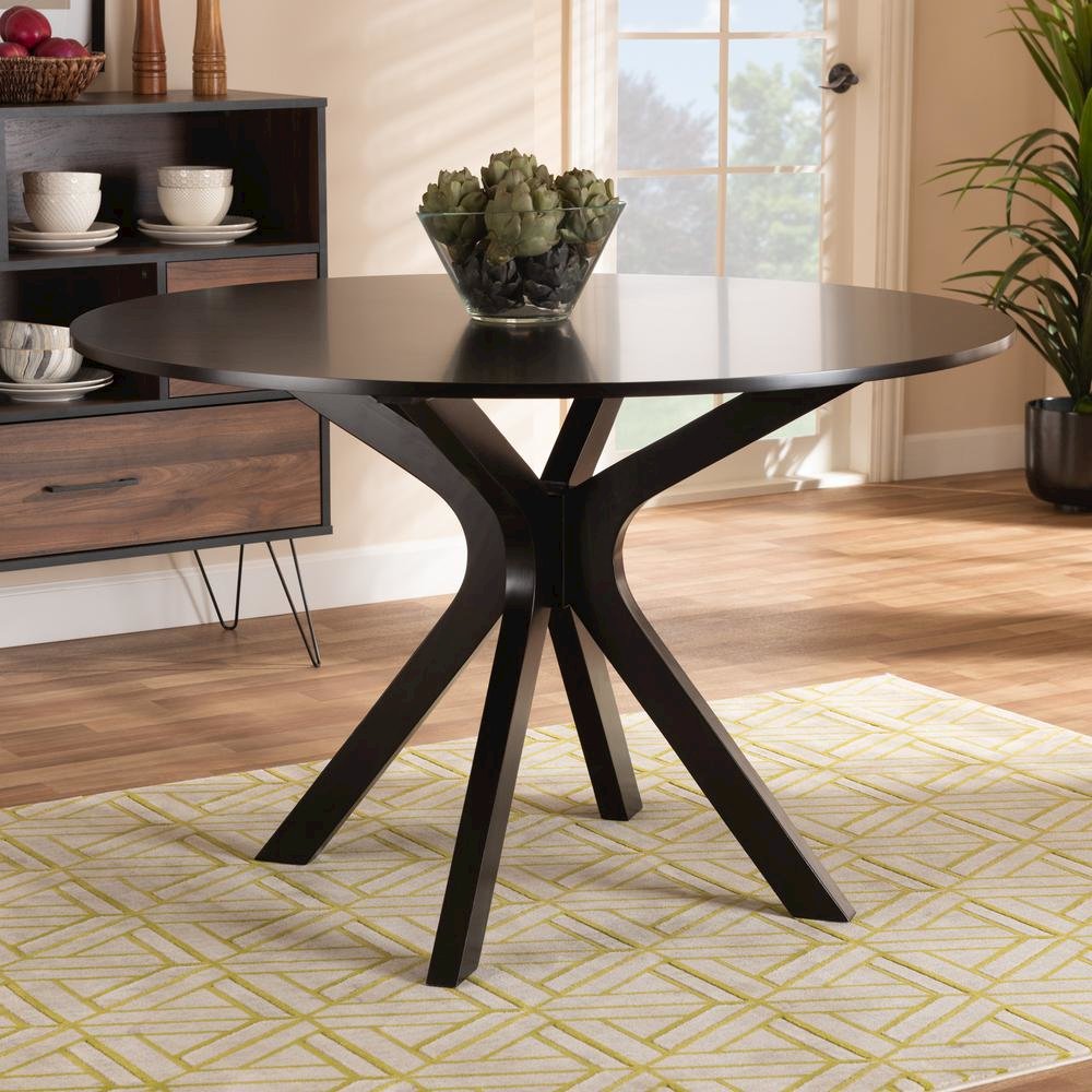 Dark Brown Finished 45-Inch-Wide Round Wood Dining Table