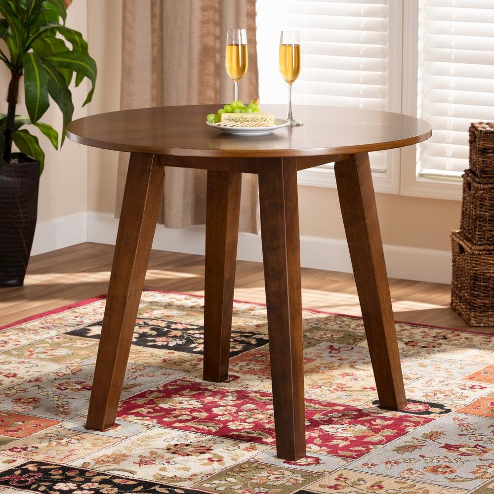 Walnut Brown Finished 35-Inch-Wide Round Wood Dining Table