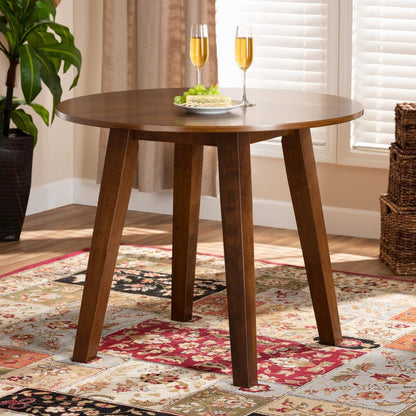 Walnut Brown Finished 35-Inch-Wide Round Wood Dining Table