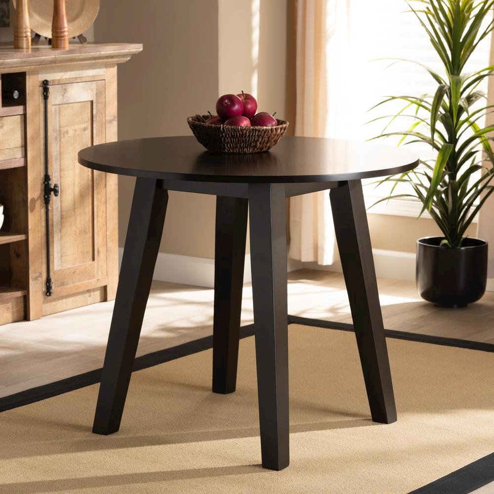 Dark Brown Finished 35-Inch-Wide Round Wood Dining Table