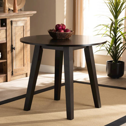 Dark Brown Finished 35-Inch-Wide Round Wood Dining Table