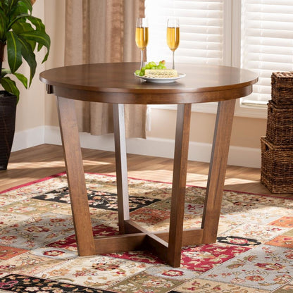 Walnut Brown Finished 35-Inch-Wide Round Wood Dining Table